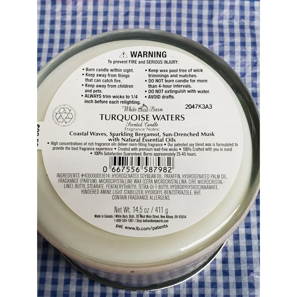 BBW Turquoise Waters Large 3 Wick Candle Home Fragrance Decor